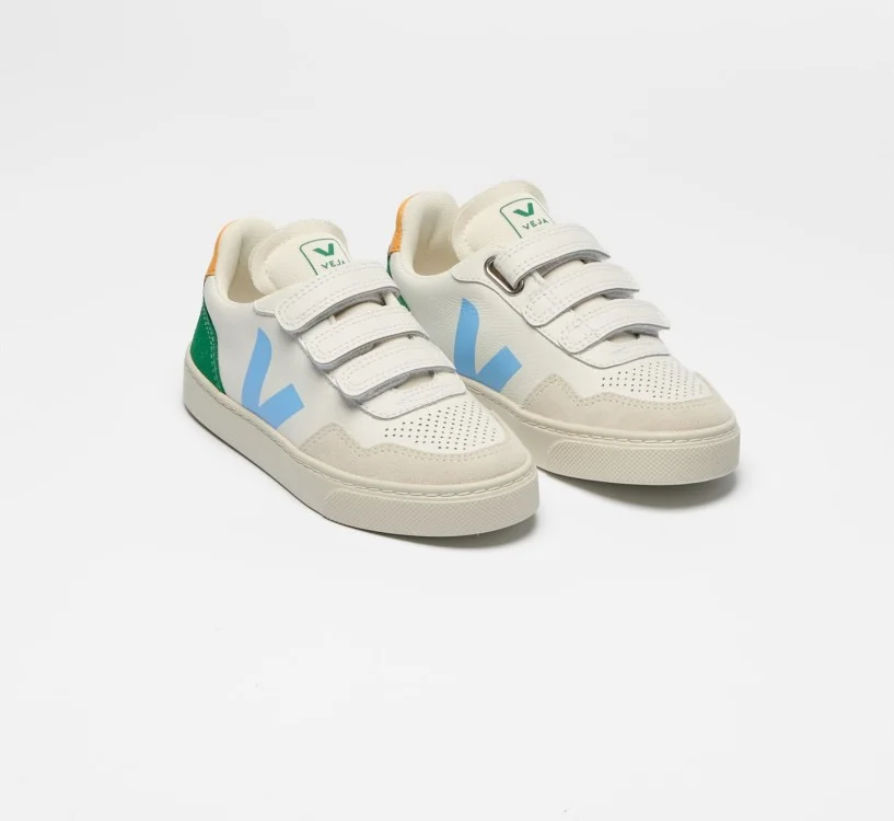 Tênis VEJA VERT Infantil V-90 Kid Couro Branco Aqua Emeraude 2