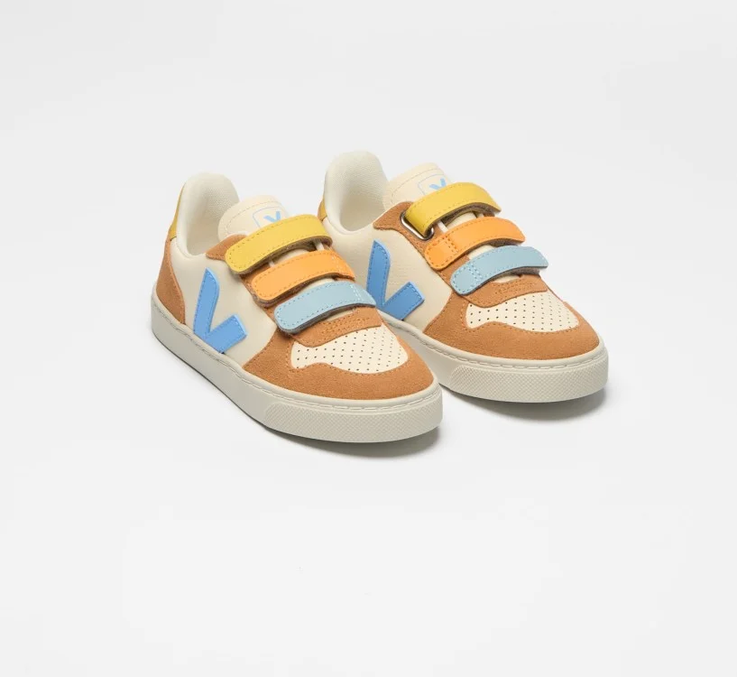 Tênis VEJA VERT Infantil V-10 Junior Couro Bege Azul Umber 2