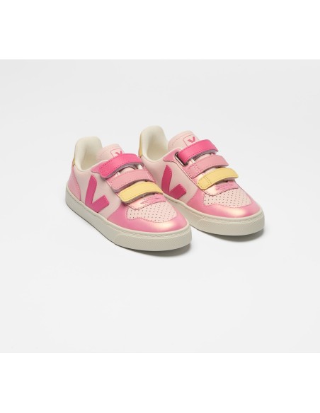 Tênis VEJA VERT Kids V-10 Junior Couro Rosa Brilhante