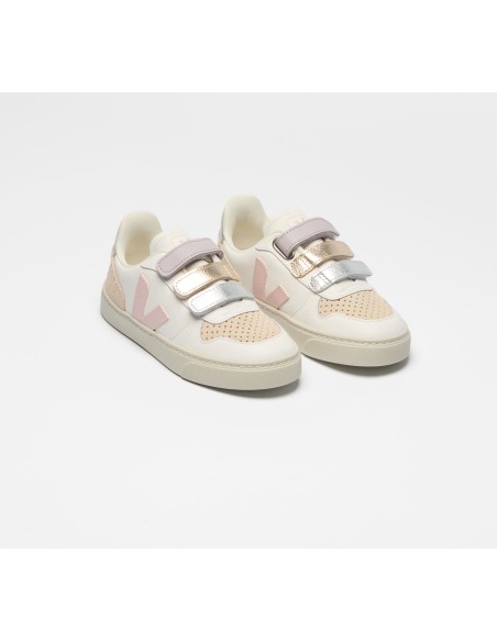 Tênis VEJA VERT Infantil V-10 Junior Couro Branco Rosa