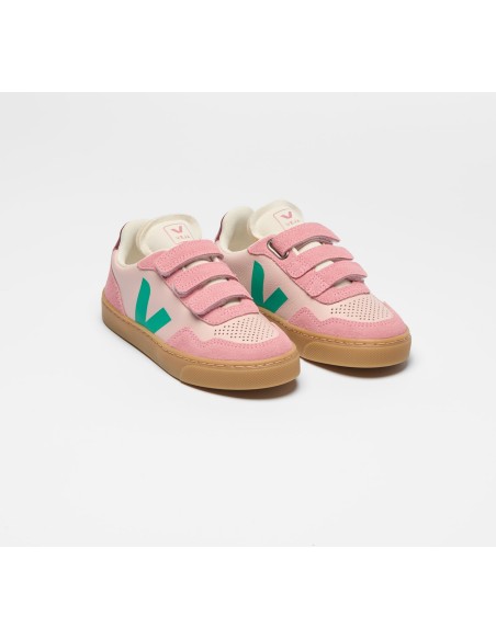 Tênis VEJA VERT Infantil V-90 Junior Couro Rosa Sola Natural