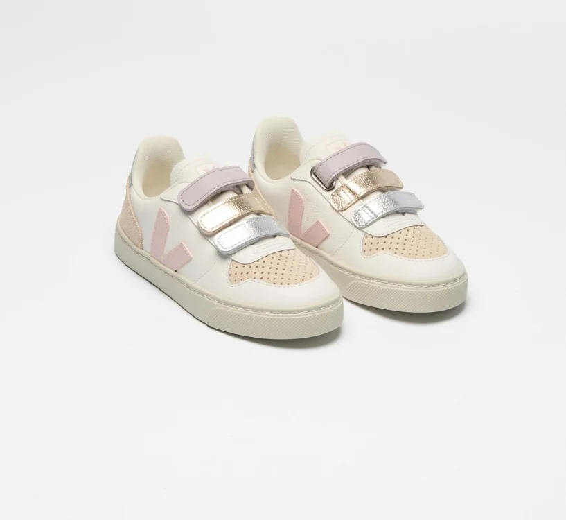 Tênis VEJA VERT Infantil V-10 Kid Couro Branco Rosa 2