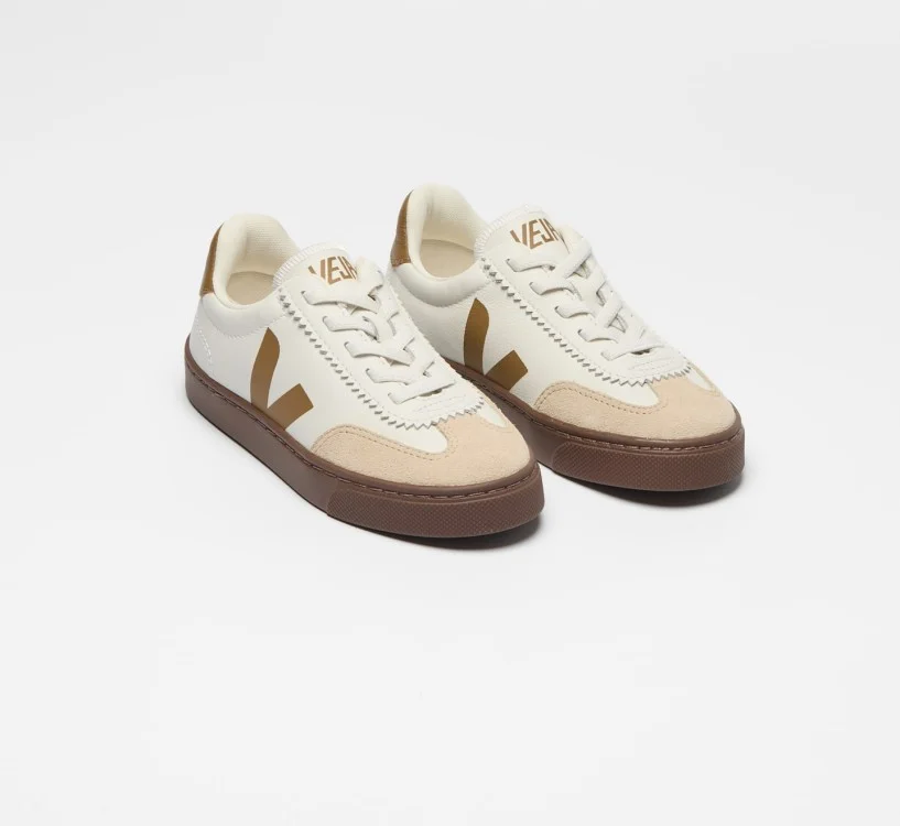 Tênis VEJA VERT Infantil Volley Kid Couro Branco Almond Sola Bark 2