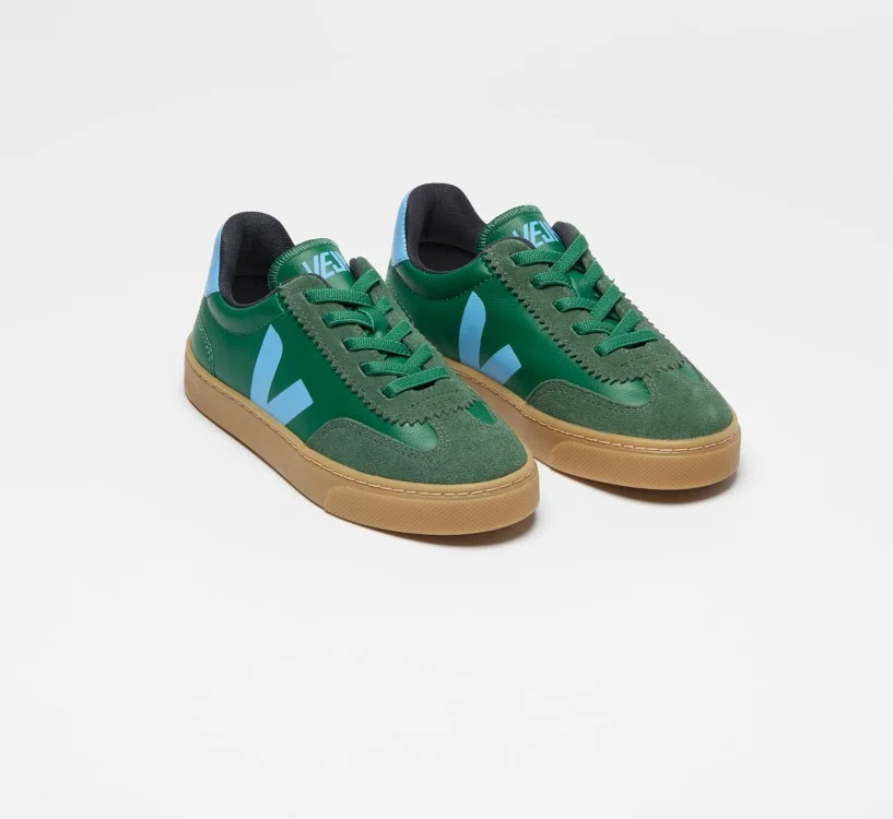 Tênis VEJA VERT Infantil Volley Kid Couro Verde Sola Natural 2
