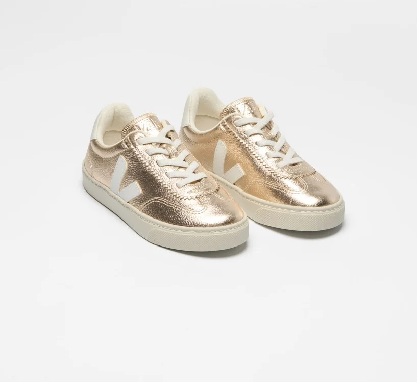 Tênis VEJA VERT Infantil Volley Kid Couro Metalizado Branco 2