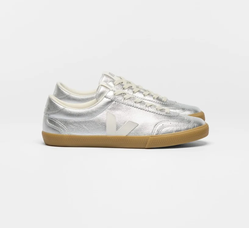 Tênis VEJA VERT Feminino Volley Couro Prata Branco