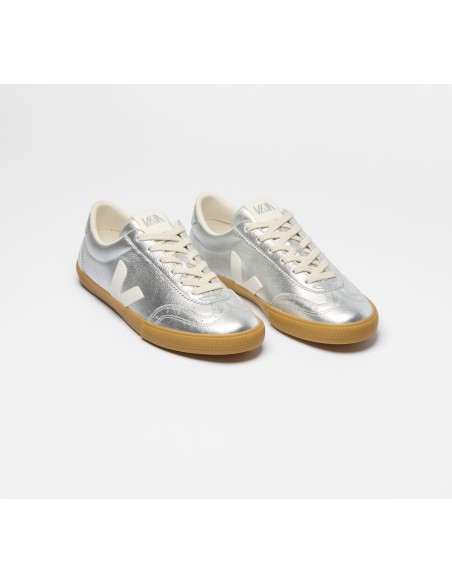 Tênis VEJA VERT Feminino Volley Couro Prata Branco