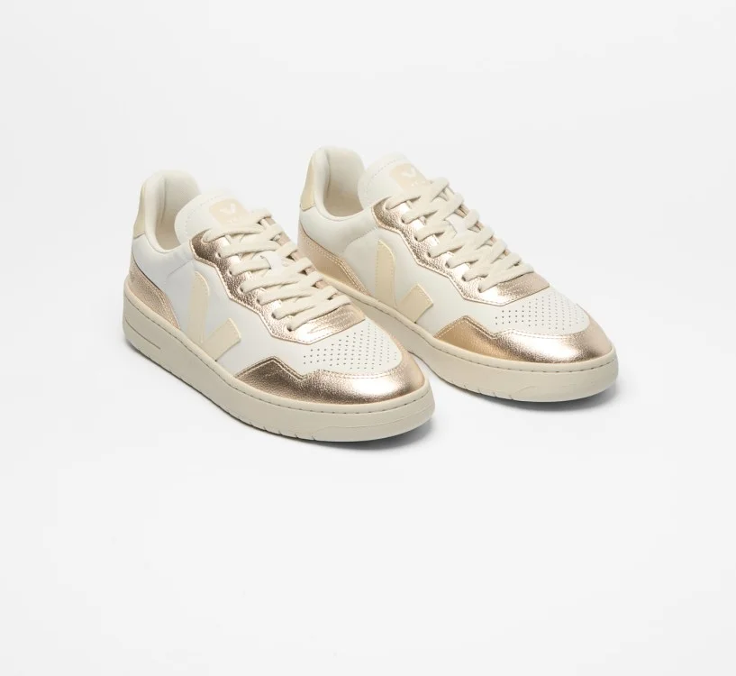 Tênis VEJA VERT Feminino V-90 Couro Branco Calcaire Platine 2