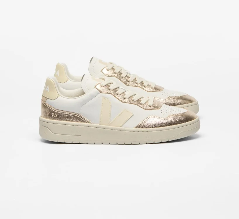 Tênis VEJA VERT Feminino V-90 Couro Branco Calcaire Platine