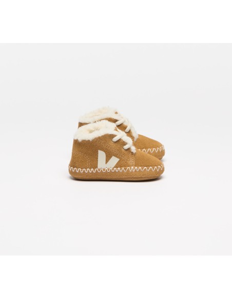 Tênis VEJA Infantil Baby Fured Couro Camurça Camel Pierre