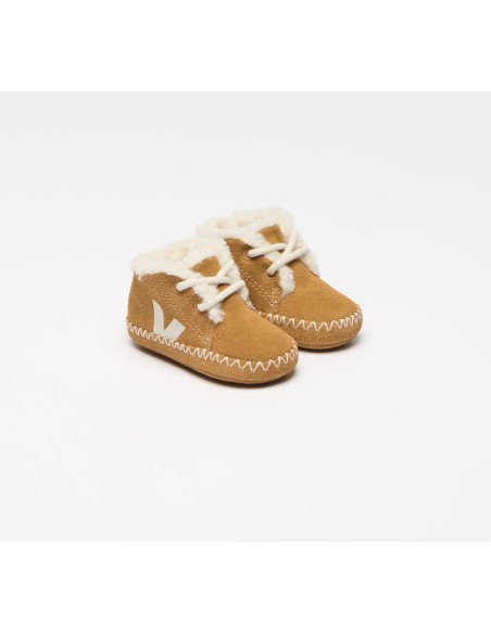 Tênis VEJA Infantil Baby Fured Couro Camurça Camel Pierre