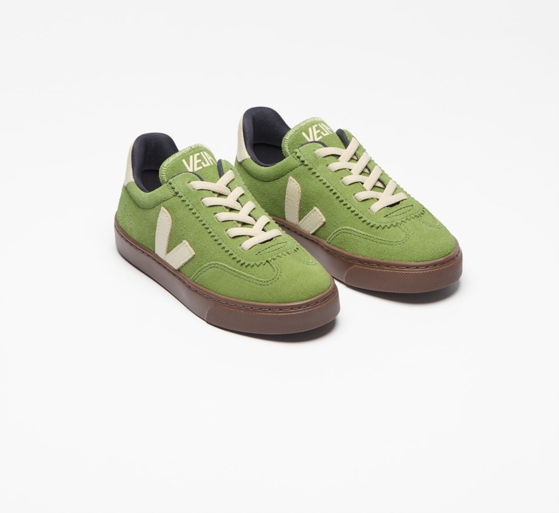 Tênis VEJA Infantil Junior Volley Elastic Laces Couro Camurça Kiwi Pierre Bark 2