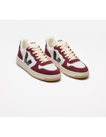Tênis VEJA VERT Feminino V-10 Couro Branco Preto Vinho