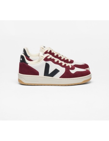 Tênis VEJA VERT Feminino V-10 Couro Branco Preto Vinho