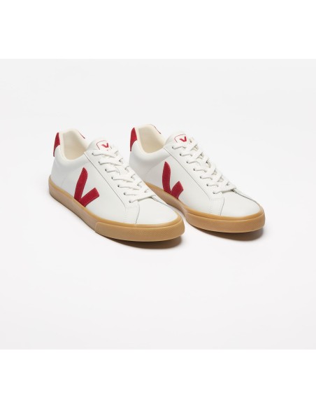 Tênis VEJA VERT Feminino Esplar Couro Branco Vermelho Natural