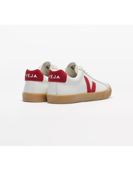 Tênis VEJA VERT Feminino Esplar Couro Branco Vermelho Natural