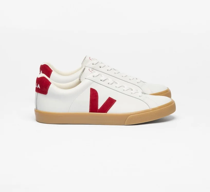 Tênis VEJA VERT Feminino Esplar Couro Branco Vermelho Natural