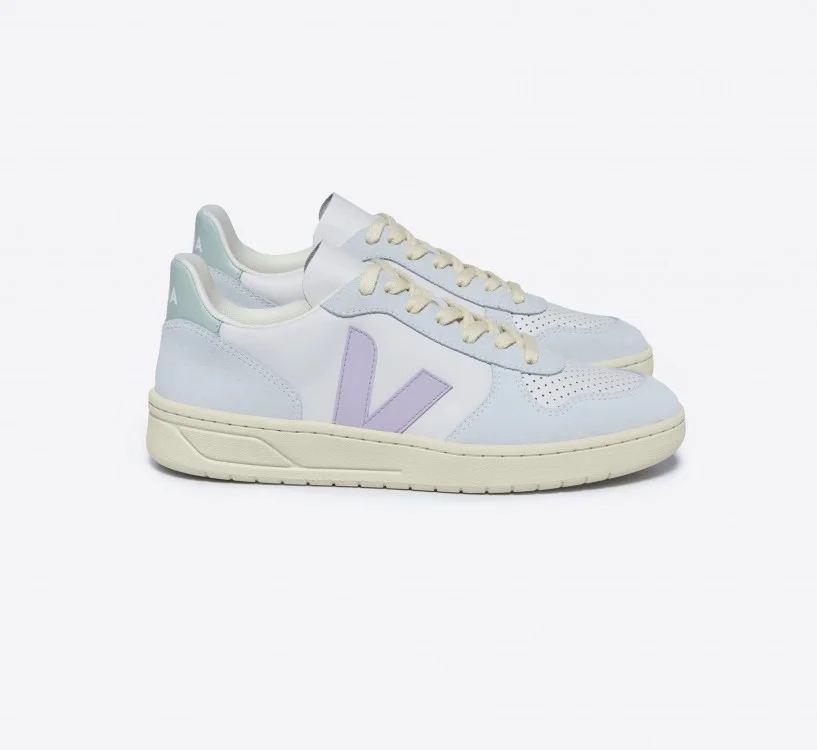 Tênis VEJA Feminino V-10 Couro Gravel Parme Menthol VEJA - VERT Oficial