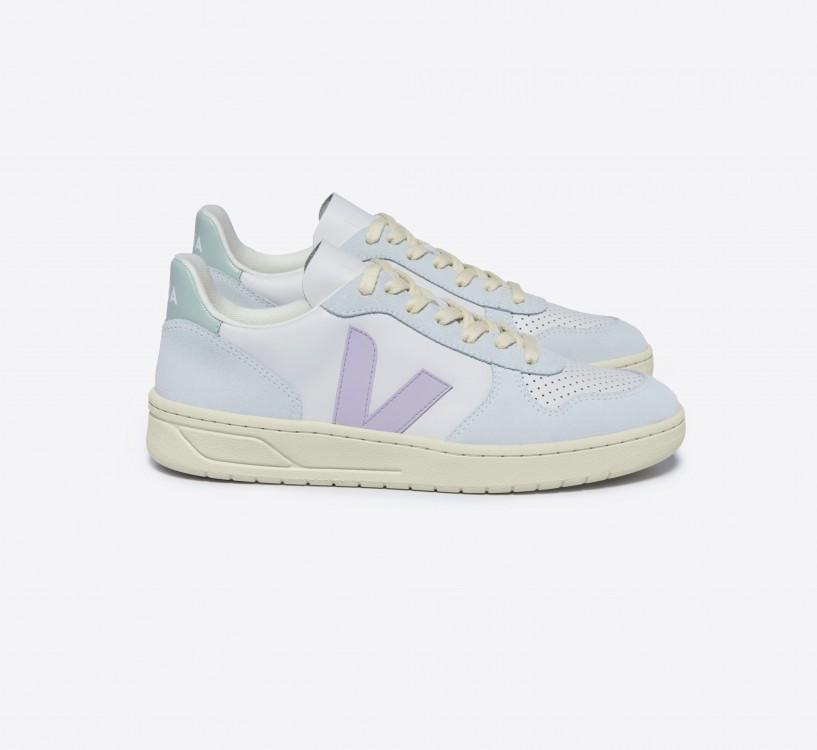 Tênis VEJA Masculino V-10 Couro Gravel Parme Menthol VEJA - VERT Oficial