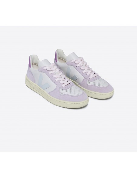 Tênis VEJA Feminino V-10 Couro Gravel Menthol Parme VEJA - VERT Oficial