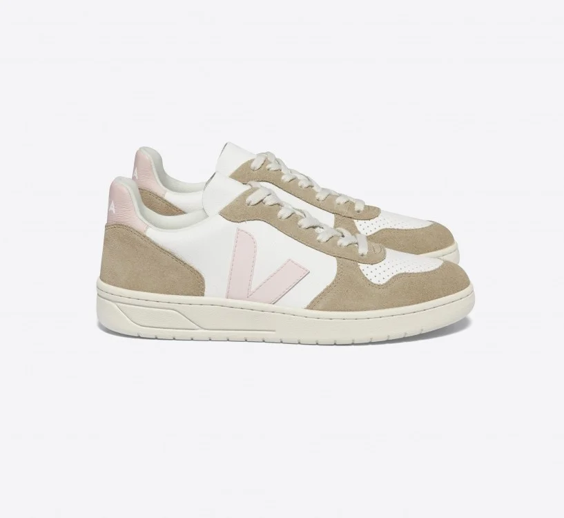 Tênis VEJA Feminino V-10 Couro Branco Petale Sahara VEJA - VERT Oficial