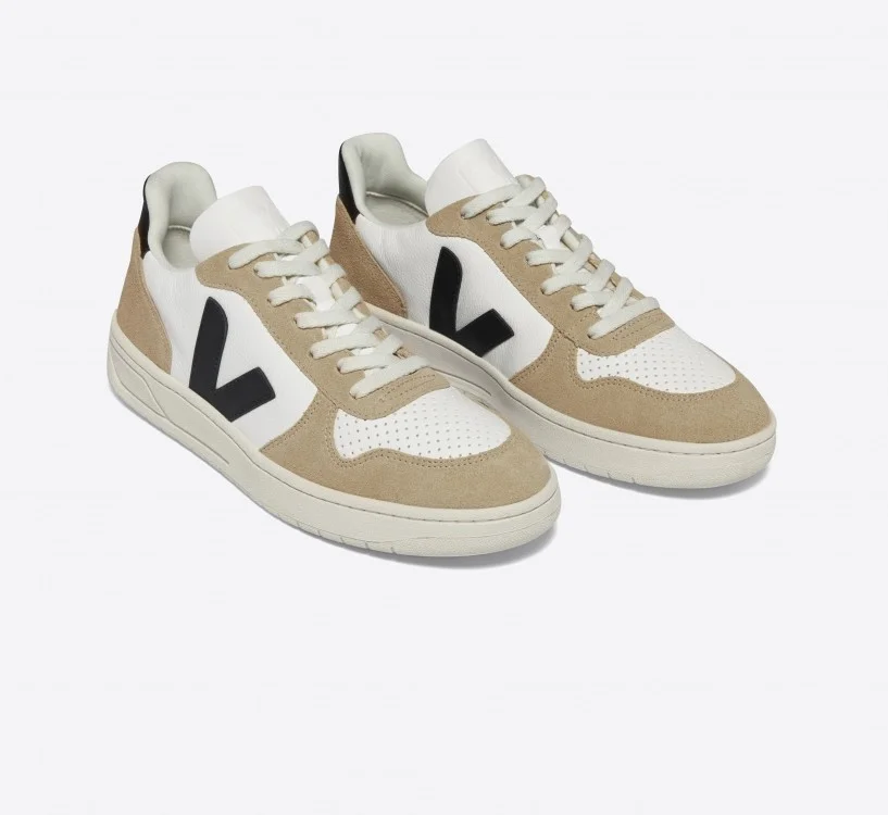 Tênis VEJA Masculino V-10 Couro Branco Preto Sahara VEJA - VERT Oficial 2