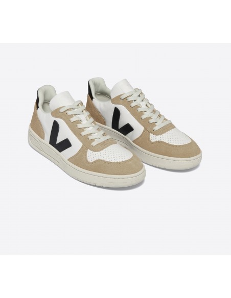 Tênis VEJA Masculino V-10 Couro Branco Preto Sahara VEJA - VERT Oficial