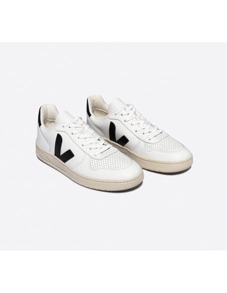 Tênis VEJA Feminino V-10 Couro Branco Preto VEJA - VERT Oficial