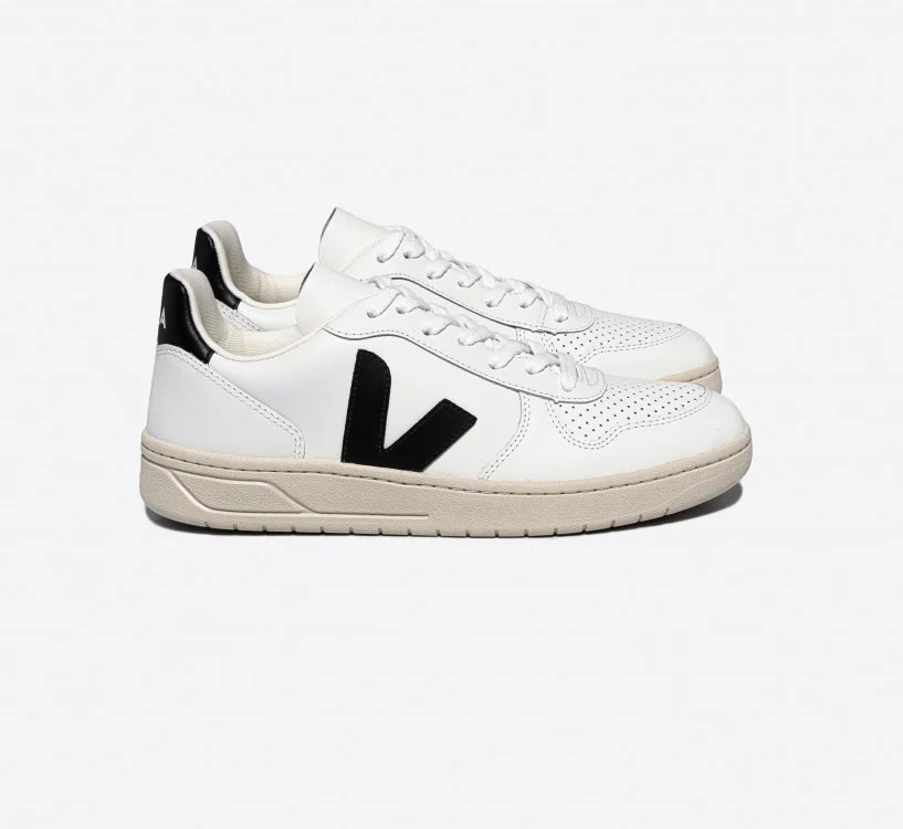 Tênis VEJA Feminino V-10 Couro Branco Preto VEJA - VERT Oficial