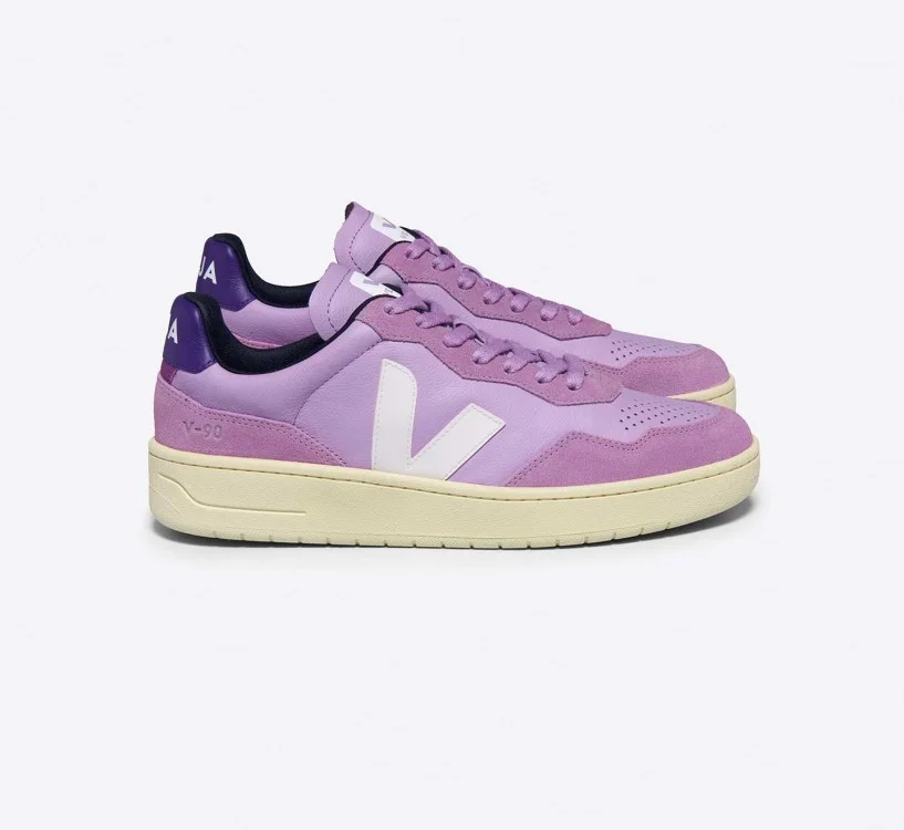 Tênis VEJA Feminino V-90 Couro Orchid Branco VEJA - VERT Oficial