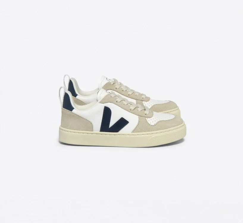 Tênis VEJA Infantil V-10 Laces Couro Branco Nautico Almond VEJA - VERT Oficial