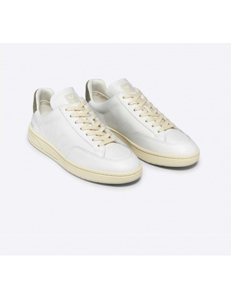 Tênis VEJA Feminino V-12 Stitch Couro Branco Kaki VEJA - VERT Oficial