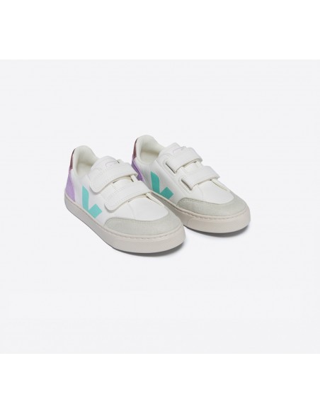 Tênis VEJA Infantil V-12 Couro Branco Multico Orchid VEJA - VERT Oficial