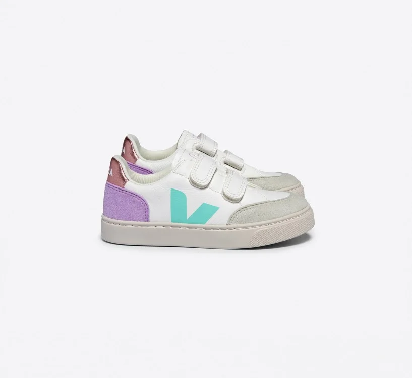 Tênis VEJA Infantil V-12 Couro Branco Multico Orchid VEJA - VERT Oficial